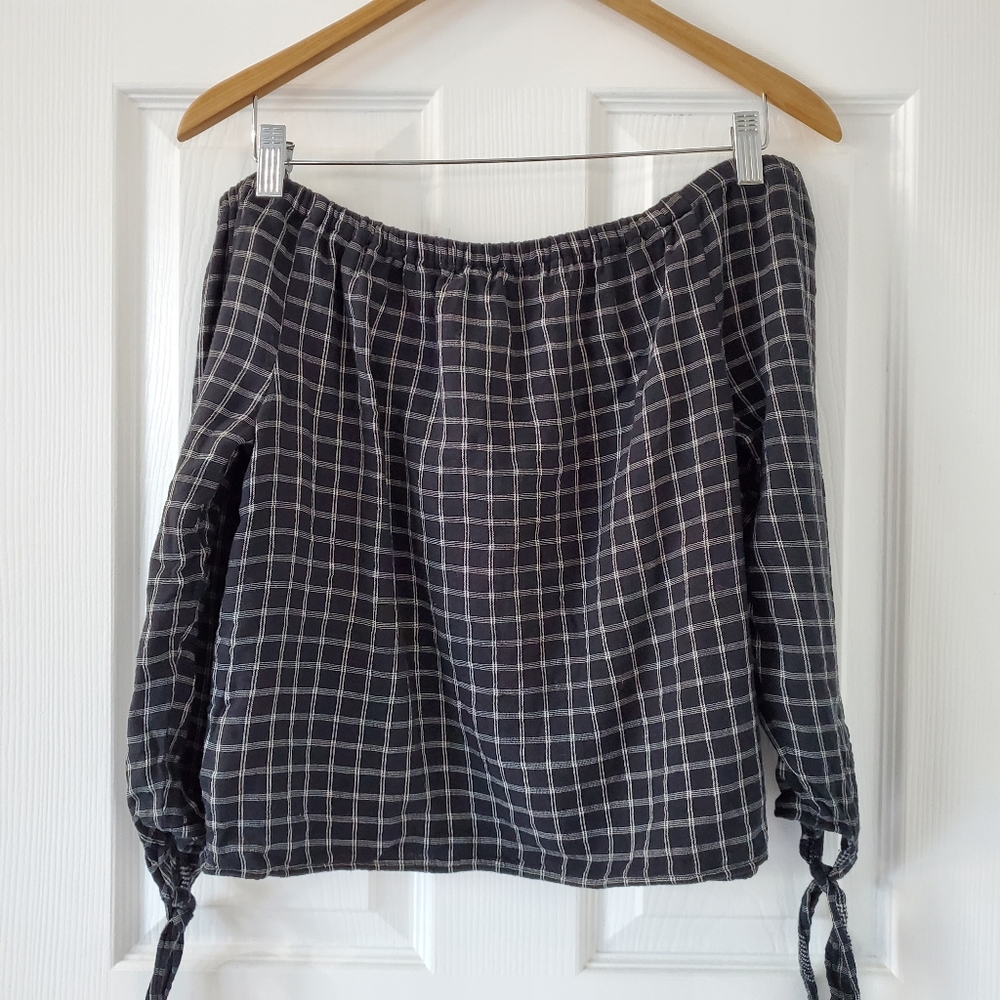 Madewell Plaid Off the Shoulder Top - Picture 2 of 6